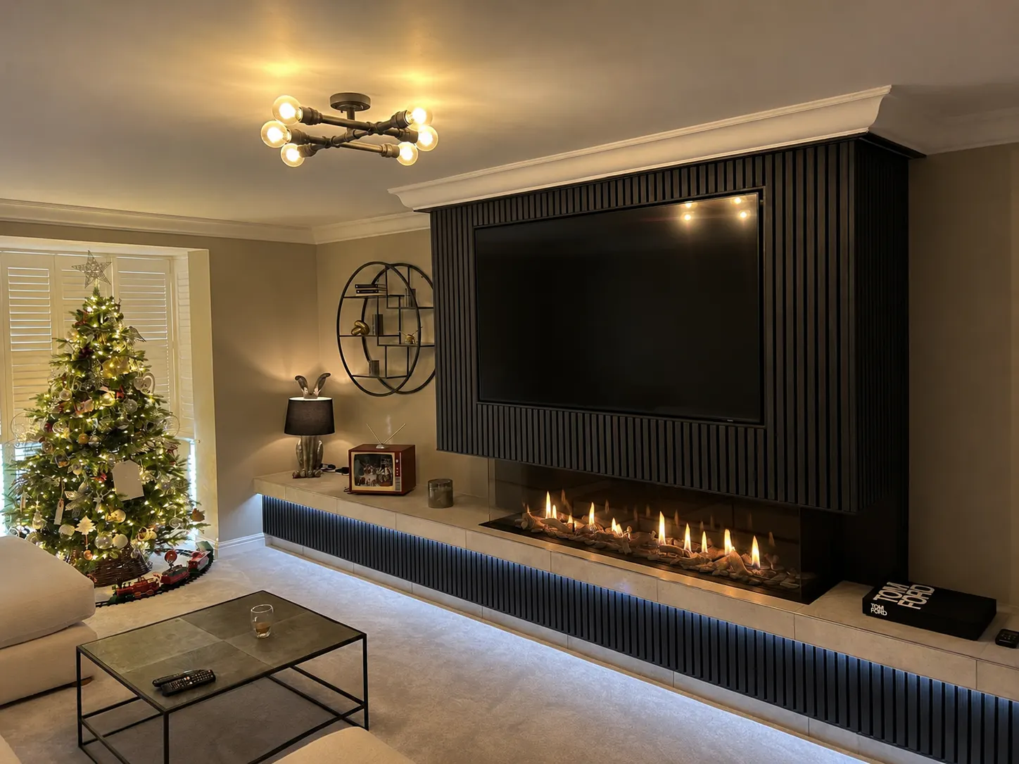 Gas fire installation in Sheffield Fulwood with a wide landscape flame