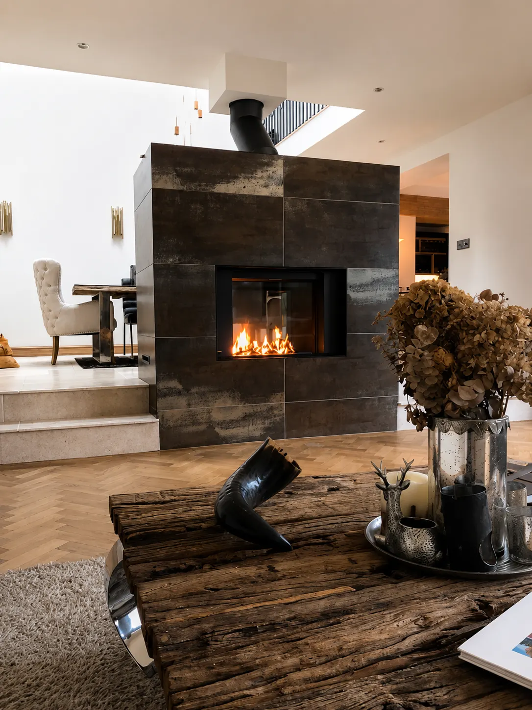Luxury fireplace in Alderley Edge with integrated STUV fire and tiled wall